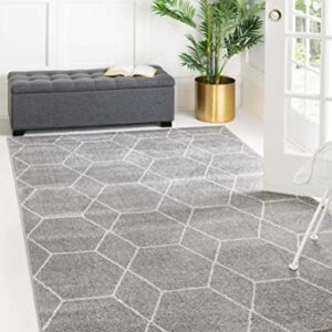 Unique Loom Trellis Frieze Collection Area Rug - Geometric (9' x 12' 2", Light Gray/ Ivory)