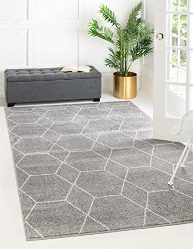 Unique Loom Trellis Frieze Collection Area Rug - Geometric (9' x 12' 2", Light Gray/ Ivory)