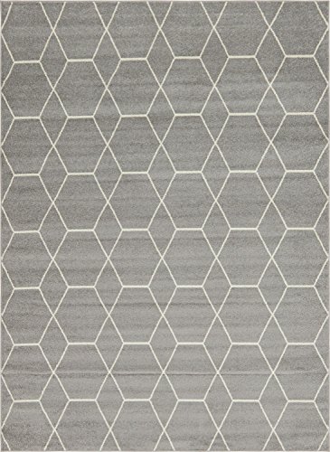 Unique Loom Trellis Frieze Collection Area Rug - Geometric (9' x 12' 2", Light Gray/ Ivory)