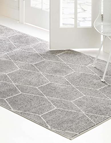 Unique Loom Trellis Frieze Collection Area Rug - Geometric (9' x 12' 2", Light Gray/ Ivory)