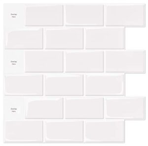 art3d 10-sheet peel and stick tile backsplash – 12″x12″ premium kitchen backsplash peel and stick tile, white