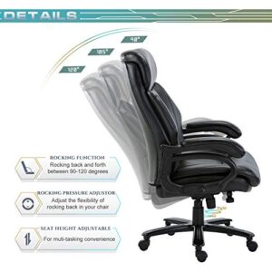 Big and Tall Office Chair 400lbs-Heavy Duty Executive Desk Chair with Extra Wide Seat, High Back Ergonomic Leather Computer Chair with Tilt Rock&Tension, Padded Armrests-Black