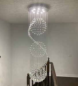 dst modern spiral sphere crystal chandelier, raindrop spectacular ceiling lighting fixture, clearly k9 crystal ball pendant light for living room hotel hallway foyer romantic wedding, size: d20″xh72″