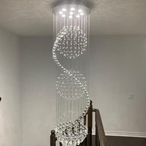 Dst Modern Spiral Sphere Crystal Chandelier, Raindrop Spectacular Ceiling Lighting Fixture, Clearly K9 Crystal Ball Pendant Light for Living Room Hotel Hallway Foyer Romantic Wedding, Size: D20"XH72"