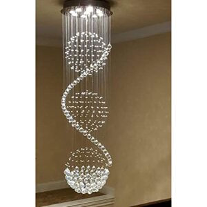 Dst Modern Spiral Sphere Crystal Chandelier, Raindrop Spectacular Ceiling Lighting Fixture, Clearly K9 Crystal Ball Pendant Light for Living Room Hotel Hallway Foyer Romantic Wedding, Size: D20"XH72"