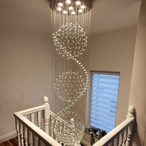 Dst Modern Spiral Sphere Crystal Chandelier, Raindrop Spectacular Ceiling Lighting Fixture, Clearly K9 Crystal Ball Pendant Light for Living Room Hotel Hallway Foyer Romantic Wedding, Size: D20"XH72"