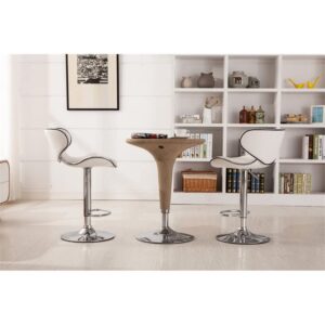 Roundhill Furniture Masaccio Cushioned Leatherette Upholstery Airlift Adjustable Swivel Barstool with Chrome Base, Set of 2, White