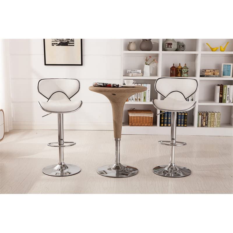 Roundhill Furniture Masaccio Cushioned Leatherette Upholstery Airlift Adjustable Swivel Barstool with Chrome Base, Set of 2, White