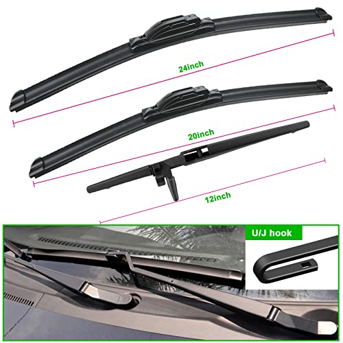 3 wipers Replacement for 2010-2022 Toyota 4Runner, Windshield Wiper Blades Original Equipment Replacement - 24"/20"/12" (Set of 3) U/J HOOK