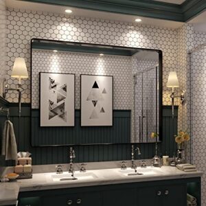 iskm black bathroom mirror for wall 48″ x 32″ matte black framed vanity mirror anti-rust tempered glass hangs horizontal or vertical