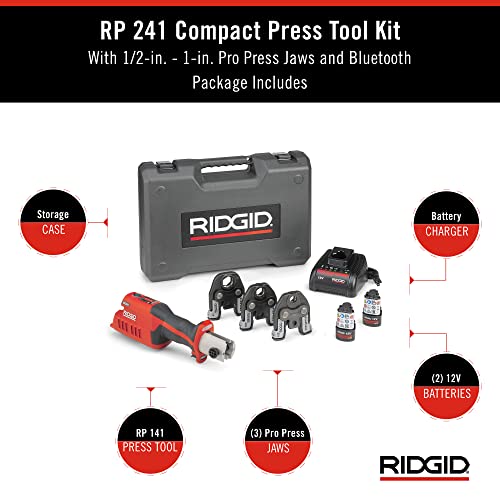 RIDGID 57373 Model RP 241 Compact Press Tool Kit with 1/2"-1" Pro Press Jaws and Bluetooth