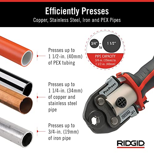 RIDGID 57373 Model RP 241 Compact Press Tool Kit with 1/2"-1" Pro Press Jaws and Bluetooth