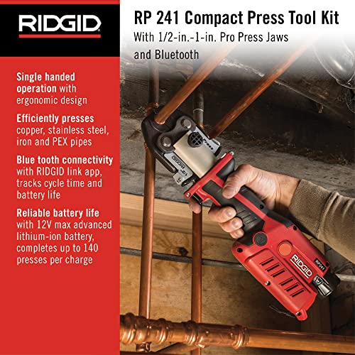 RIDGID 57373 Model RP 241 Compact Press Tool Kit with 1/2"-1" Pro Press Jaws and Bluetooth