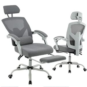 ergonomic office chair, reclining high back mesh chair, computer desk chair, swivel rolling home task chair with lumbar support pillow, adjustable headrest, retractable footrest and padded armrests