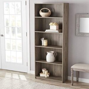 mainstay` orion wide 5-shelf bookcase (black, 5-shelf) (oak, 5-shelf standard)