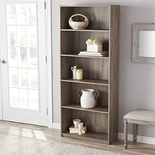 Mainstay` Orion Wide 5-Shelf Bookcase (Black, 5-Shelf) (Oak, 5-Shelf Standard)