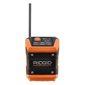 ridgid r84086b 18v lithium ion cordless mini bluetooth radio w/ clock and usb smart phone charging (battery and charger not included / radio only)