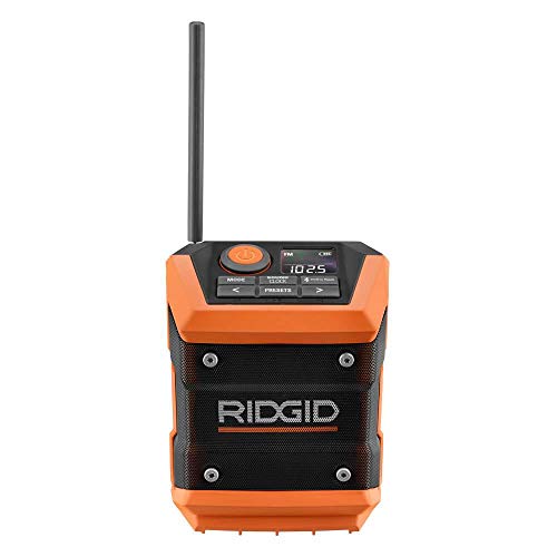 Ridgid R84086B 18V Lithium Ion Cordless Mini Bluetooth Radio w/ Clock and USB Smart Phone Charging (Battery and Charger Not Included / Radio Only)