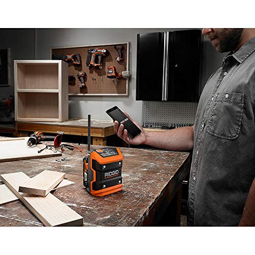 Ridgid R84086B 18V Lithium Ion Cordless Mini Bluetooth Radio w/ Clock and USB Smart Phone Charging (Battery and Charger Not Included / Radio Only)
