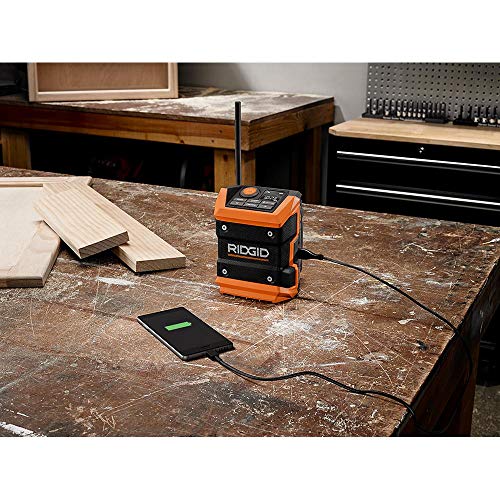 Ridgid R84086B 18V Lithium Ion Cordless Mini Bluetooth Radio w/ Clock and USB Smart Phone Charging (Battery and Charger Not Included / Radio Only)