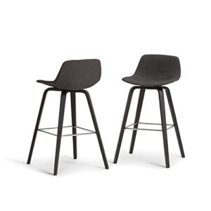 simplihome randolph mid century modern bentwood counter height stool (set of 2) in charcoal grey, black linen look fabric