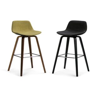 SIMPLIHOME Randolph Mid Century Modern Bentwood Counter Height Stool (Set of 2) in Charcoal Grey, Black Linen Look Fabric