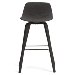 SIMPLIHOME Randolph Mid Century Modern Bentwood Counter Height Stool (Set of 2) in Charcoal Grey, Black Linen Look Fabric