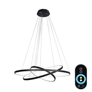 UNITARY Brand Modern Black Acrylic Remote Control Nature White and Warm White Dimmable LED 3 Rings Dining Room Kitchen Pendant Light Max 90W Painted Finish