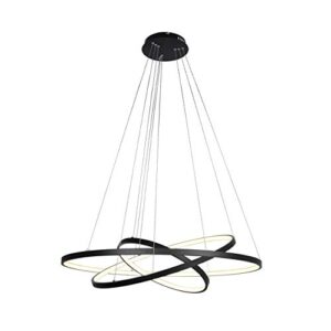 UNITARY Brand Modern Black Acrylic Remote Control Nature White and Warm White Dimmable LED 3 Rings Dining Room Kitchen Pendant Light Max 90W Painted Finish