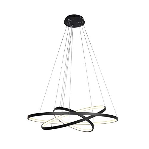 UNITARY Brand Modern Black Acrylic Remote Control Nature White and Warm White Dimmable LED 3 Rings Dining Room Kitchen Pendant Light Max 90W Painted Finish