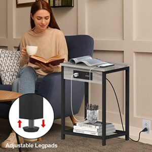 Nightstand with Charging Station Set of 2 End Table with USB Ports and Power Outlets Modern Side Table for Bedside Sofa in Bedroom Living Room Farmhouse, Grey and Black