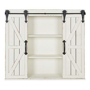 kate and laurel cates decorative wall storage cabinet with two sliding barn doors, rustic white