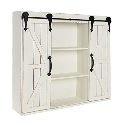 Kate and Laurel Cates Decorative Wall Storage Cabinet with Two Sliding Barn Doors, Rustic White