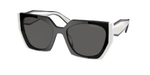 prada pr15ws 09q5s0 54mm black/talc/dark grey rectangle sunglasses for women + bundle with designer iwear complimentary eyewear kit