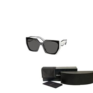 Prada PR15WS 09Q5S0 54MM Black/Talc/Dark Grey Rectangle Sunglasses for Women + BUNDLE With Designer iWear Complimentary Eyewear Kit