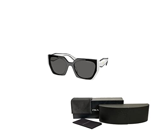 Prada PR15WS 09Q5S0 54MM Black/Talc/Dark Grey Rectangle Sunglasses for Women + BUNDLE With Designer iWear Complimentary Eyewear Kit