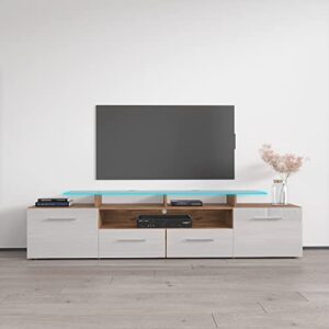 meble furniture & rugs evora 76″ wide high gloss fronts matte body modern tv stand (walnut/white)