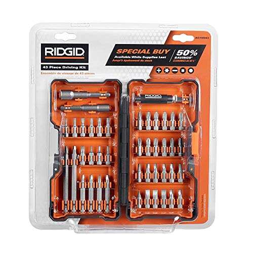 NEW RIDGID 43 pc DRIVING BIT KIT SET PLUS HARD CASE - AC10D43