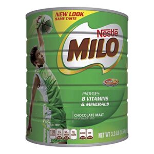 nestlÉ milo chocolate malt beverage mix, 3.3 pound can (1.5kg) | fortified powder energy drink