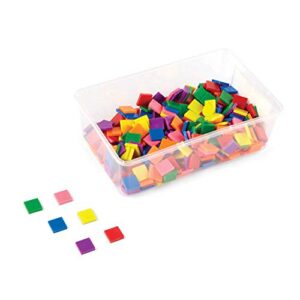 hand2mind plastic square with 7 color tiles, color sorting, math counters, counting manipulatives, colored plastic squares, math manipulatives, bingo chips, game tokens, tiles learning (set of 400)