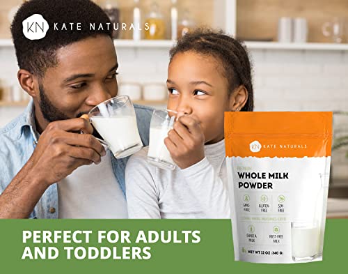 Dry Whole Milk Powder for Baking and Coffee (12oz) - Kate Naturals. Dried Powdered Milk for Adults. RBST-Free. Substitute For Liquid Milk. Milk Whole Powder for Milkshakes. Made In USA.