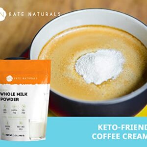 Dry Whole Milk Powder for Baking and Coffee (12oz) - Kate Naturals. Dried Powdered Milk for Adults. RBST-Free. Substitute For Liquid Milk. Milk Whole Powder for Milkshakes. Made In USA.