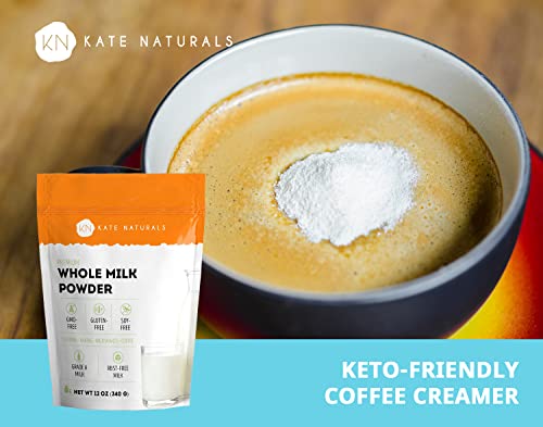 Dry Whole Milk Powder for Baking and Coffee (12oz) - Kate Naturals. Dried Powdered Milk for Adults. RBST-Free. Substitute For Liquid Milk. Milk Whole Powder for Milkshakes. Made In USA.