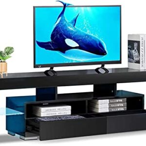 Bonzy Home LED TV Stand for 65 Inch TV Entertainment Center Black TV Stand with 16 Colors RGB Light and RF Remote Control Modern TV Media Console for Living Room Bedroom