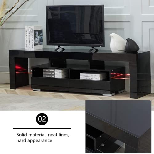 Bonzy Home LED TV Stand for 65 Inch TV Entertainment Center Black TV Stand with 16 Colors RGB Light and RF Remote Control Modern TV Media Console for Living Room Bedroom