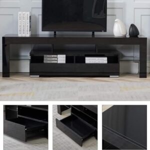 Bonzy Home LED TV Stand for 65 Inch TV Entertainment Center Black TV Stand with 16 Colors RGB Light and RF Remote Control Modern TV Media Console for Living Room Bedroom