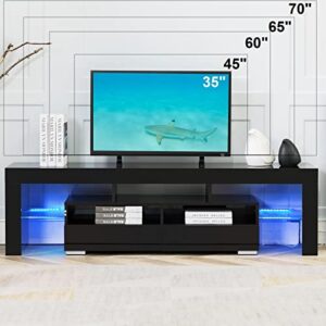 Bonzy Home LED TV Stand for 65 Inch TV Entertainment Center Black TV Stand with 16 Colors RGB Light and RF Remote Control Modern TV Media Console for Living Room Bedroom