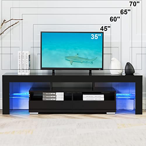 Bonzy Home LED TV Stand for 65 Inch TV Entertainment Center Black TV Stand with 16 Colors RGB Light and RF Remote Control Modern TV Media Console for Living Room Bedroom