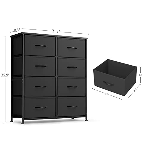 FEZIBO Dresser Organizer, Chest of Drawers-Dresser for Bedroom, Hallway, Entryway, Closets, Furniture Storage Tower-Steel Frame, Wood Top, 8 Drawers Organizer Units-Black Grey