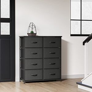 FEZIBO Dresser Organizer, Chest of Drawers-Dresser for Bedroom, Hallway, Entryway, Closets, Furniture Storage Tower-Steel Frame, Wood Top, 8 Drawers Organizer Units-Black Grey